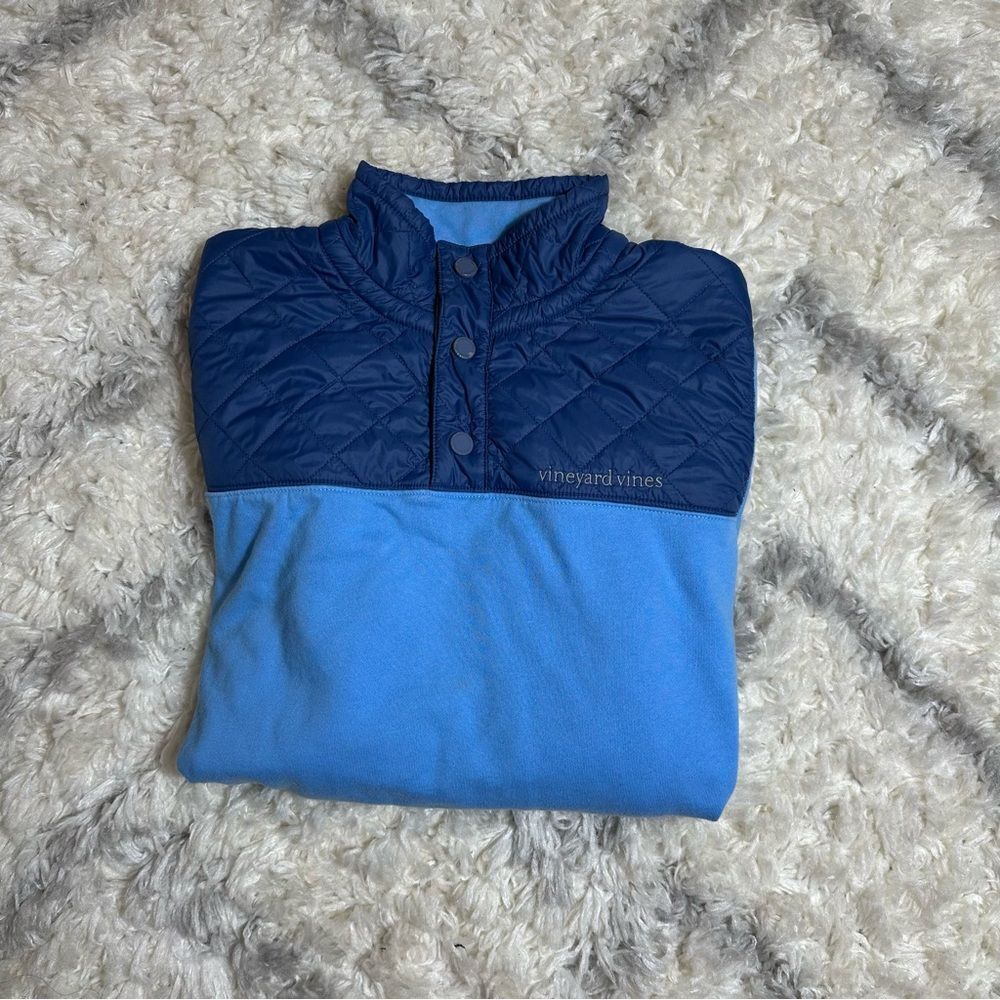 Vineyard Vines Navy and Light Blue Quilted Pullover